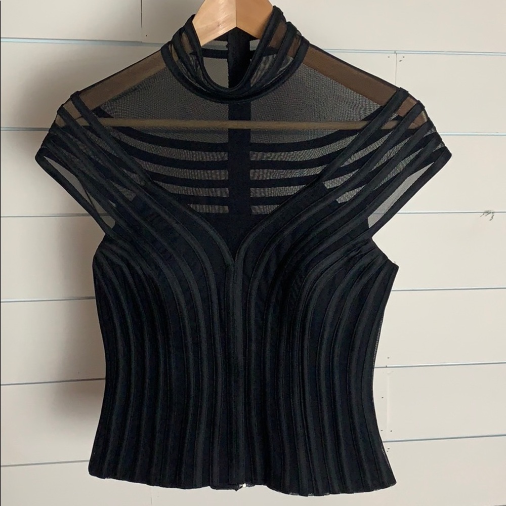 JS Signature Black Semi-sheer mock neck top blouse